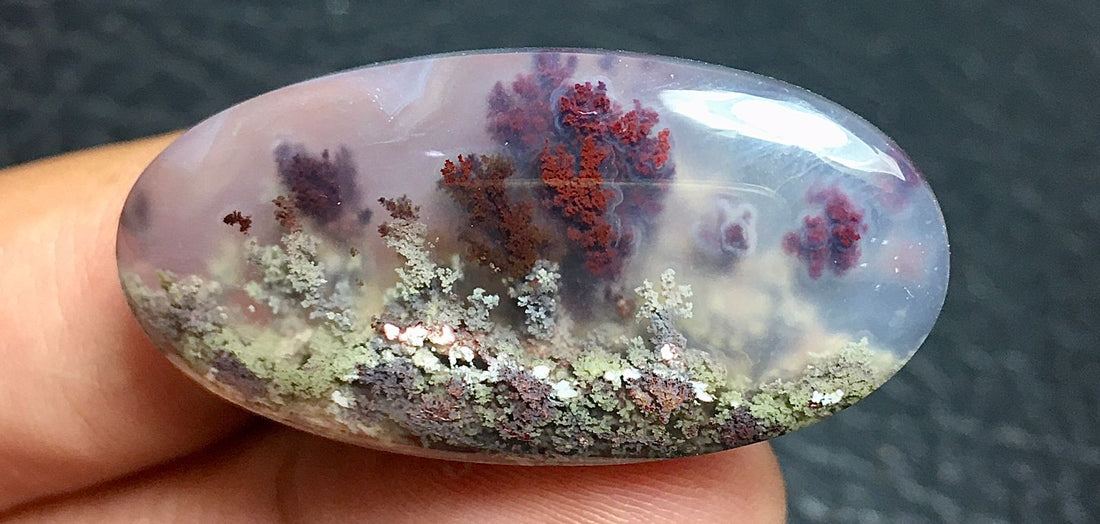 Beauty in Stone: Admiring the Intricate Patterns of Scenic Moss Agate Cabochons from Java Island