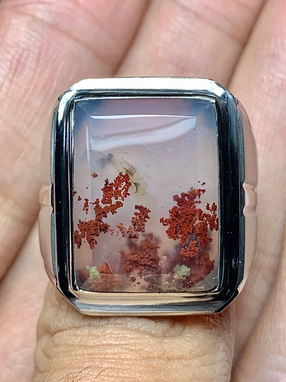 Scenic Moss Agate Rings 19x15x7mm, 9,5 USA/Canada