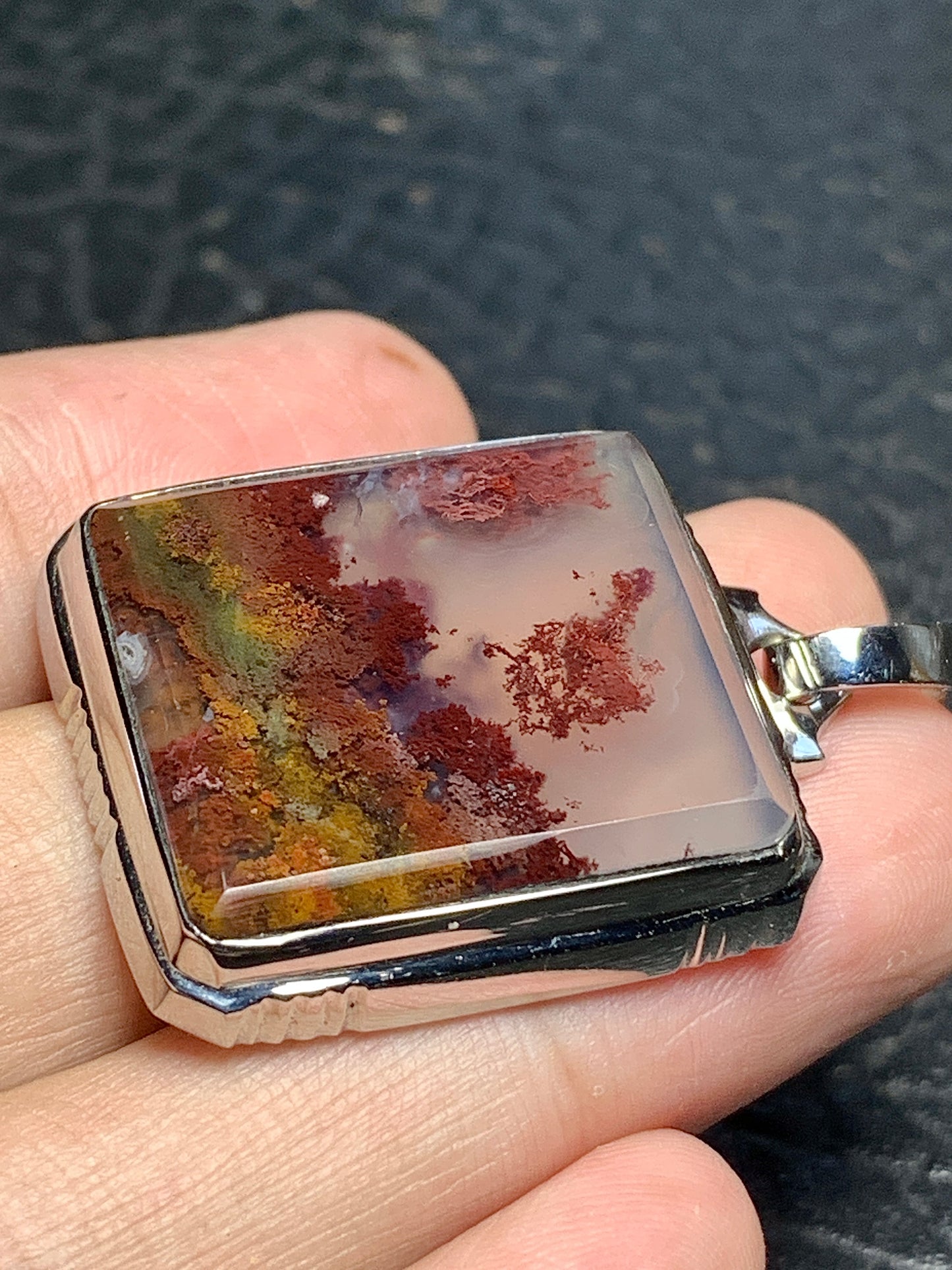 Scenic Moss Agate Rectangle Pendant 27x25.8x6.3mm