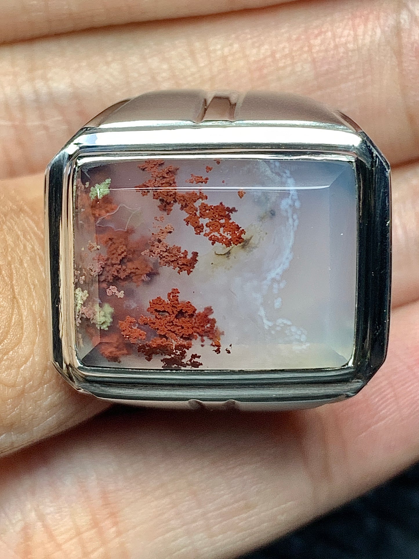 Scenic Moss Agate Rings 19x15x7mm, 9,5 USA/Canada