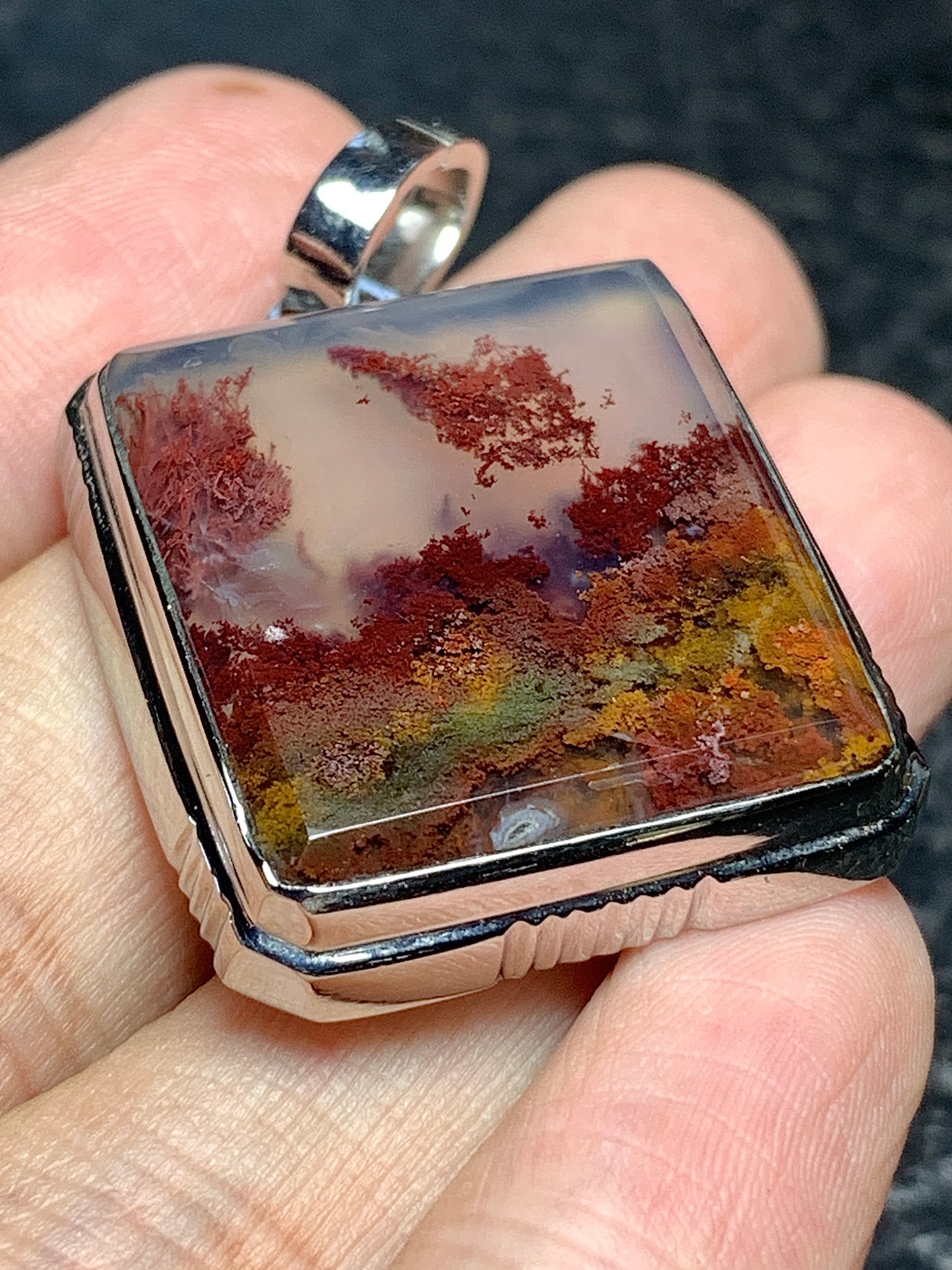 Scenic Moss Agate Rectangle Pendant 27x25.8x6.3mm