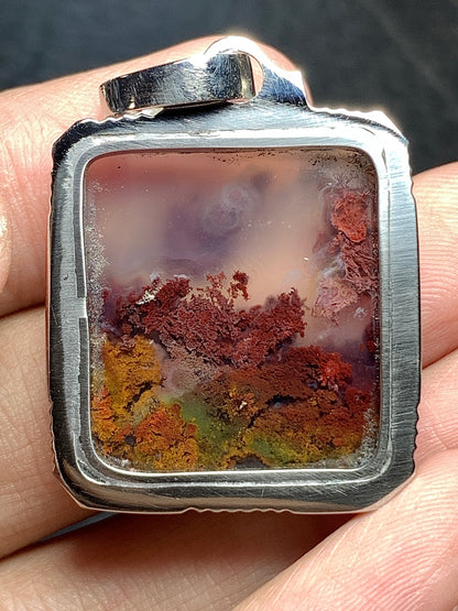 Scenic Moss Agate Rectangle Pendant 27x25.8x6.3mm