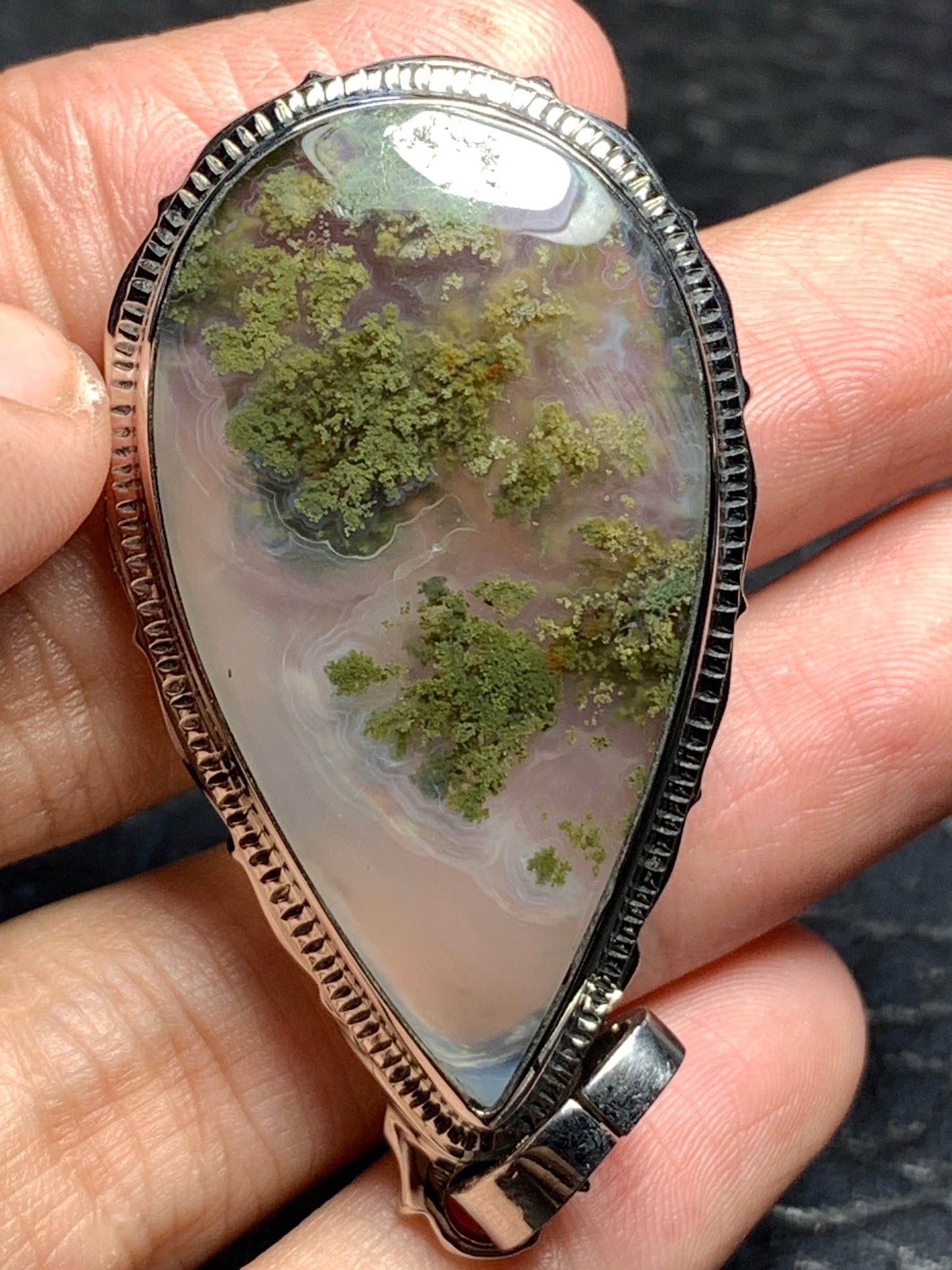 Scenic Moss Agate Teardrop Pendant 49.8x27x8mm