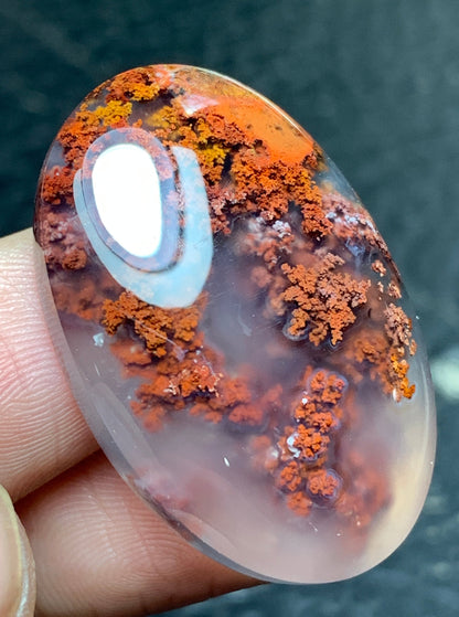 Unique Scenic Moss Agate Oval Cabochon 31.9x21.2x8 mm