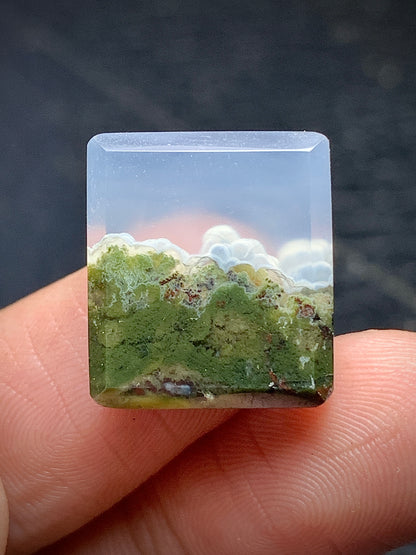 Scenic Moss Agate Rectangle Cabochon 17x15x4.8mm