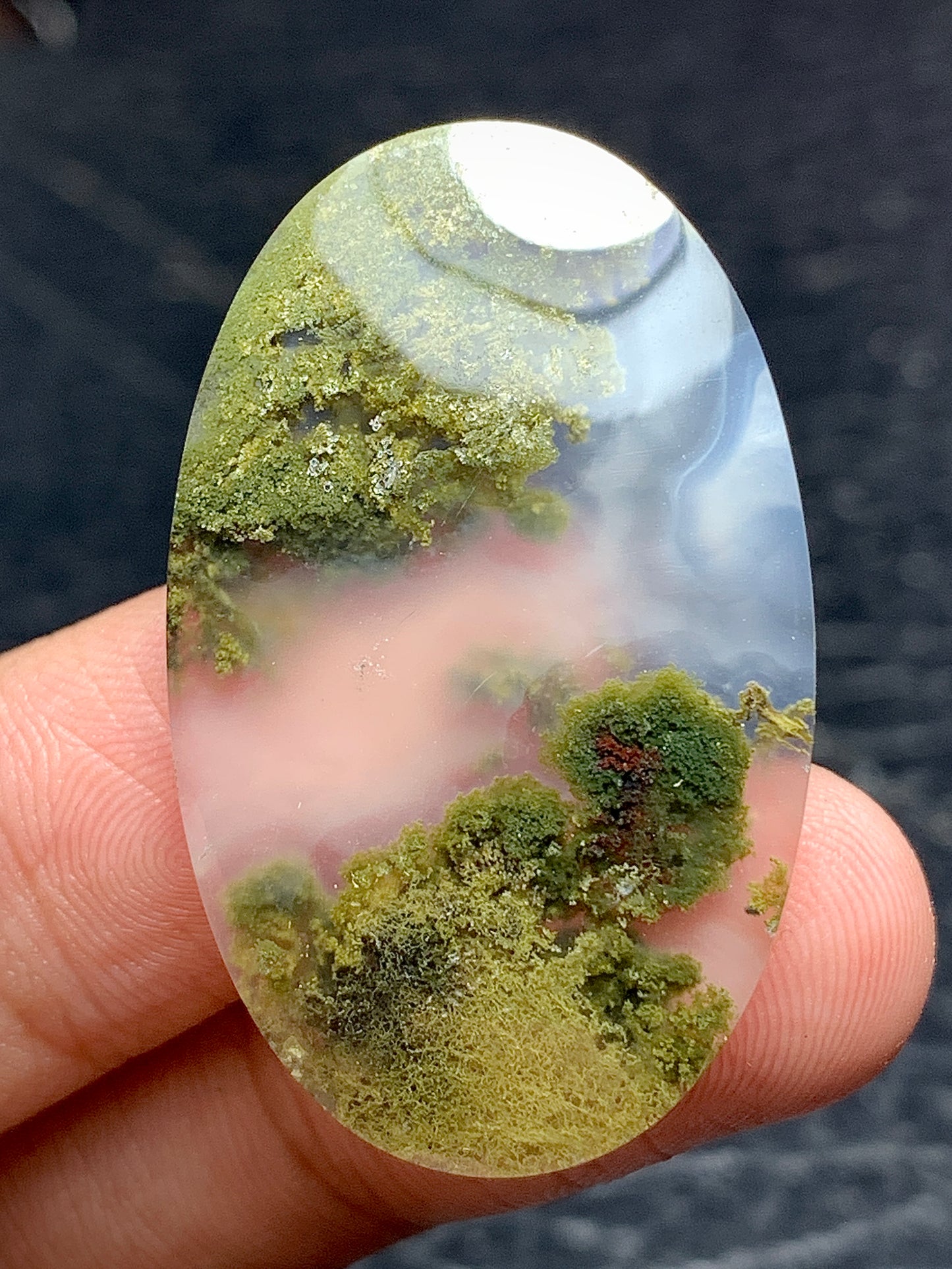 Scenic Moss Agate Oval Cabochon 36x22.2x4.5 mm with Underwater Scenery Patterns