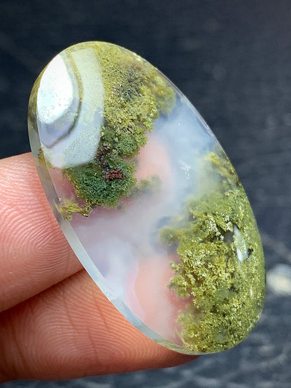 Scenic Moss Agate Oval Cabochon 36x22.2x4.5 mm with Underwater Scenery Patterns