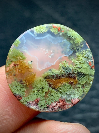 Scenic Moss Agate Round Cabochon 19.3x19.3x3.8mm