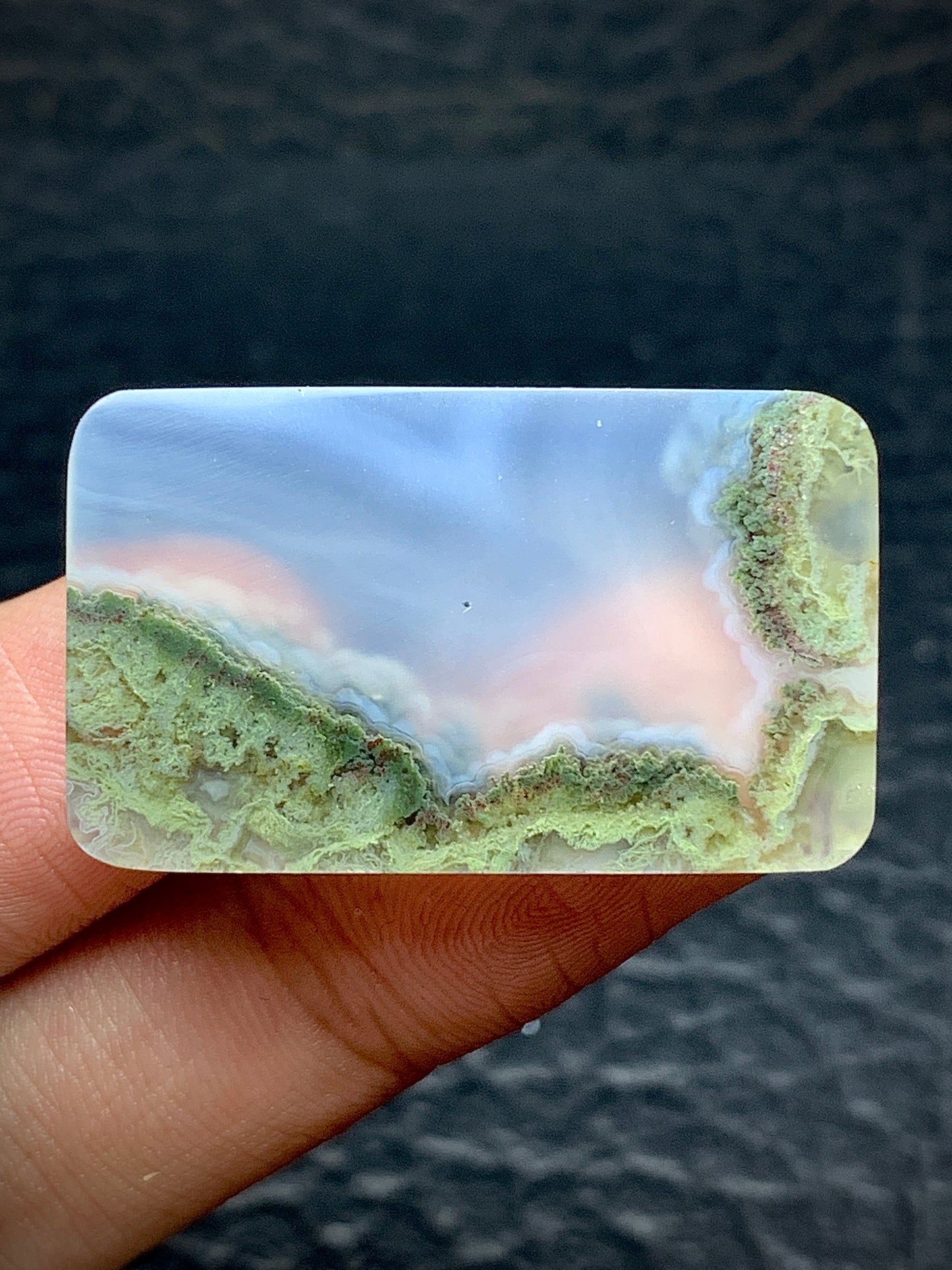 Scenic Moss Agate Rectangle Cabochon 32x19.5x5 mm