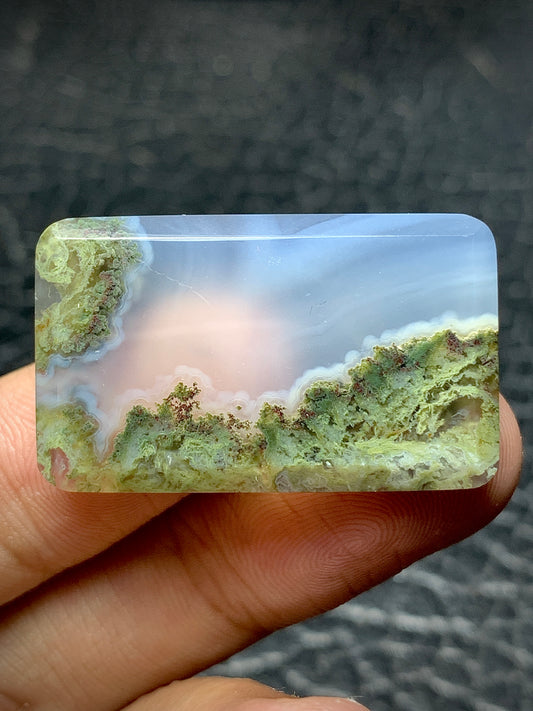 Scenic Moss Agate Rectangle Cabochon 32x19.5x5 mm