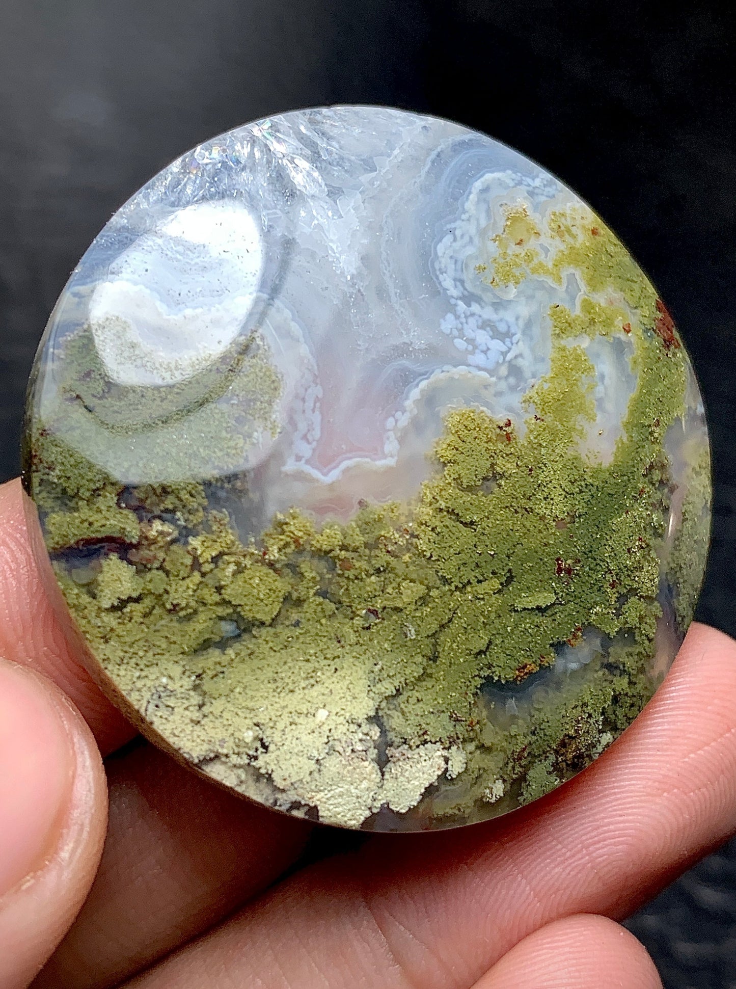 Unique Scenic Moss Agate Round Cabochon 38x38x8mm