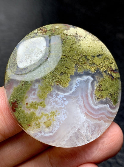 Unique Scenic Moss Agate Round Cabochon 38x38x8mm