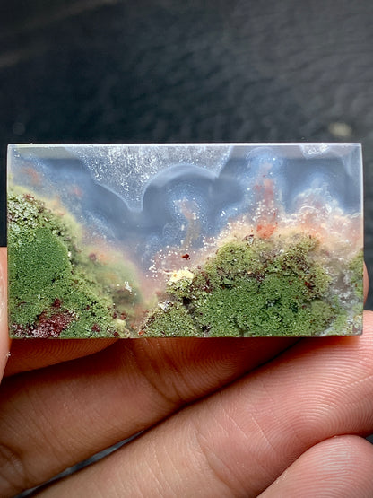 Green Scenic Moss Agate Rectangle Cabochon from East Java 36x20x4mm