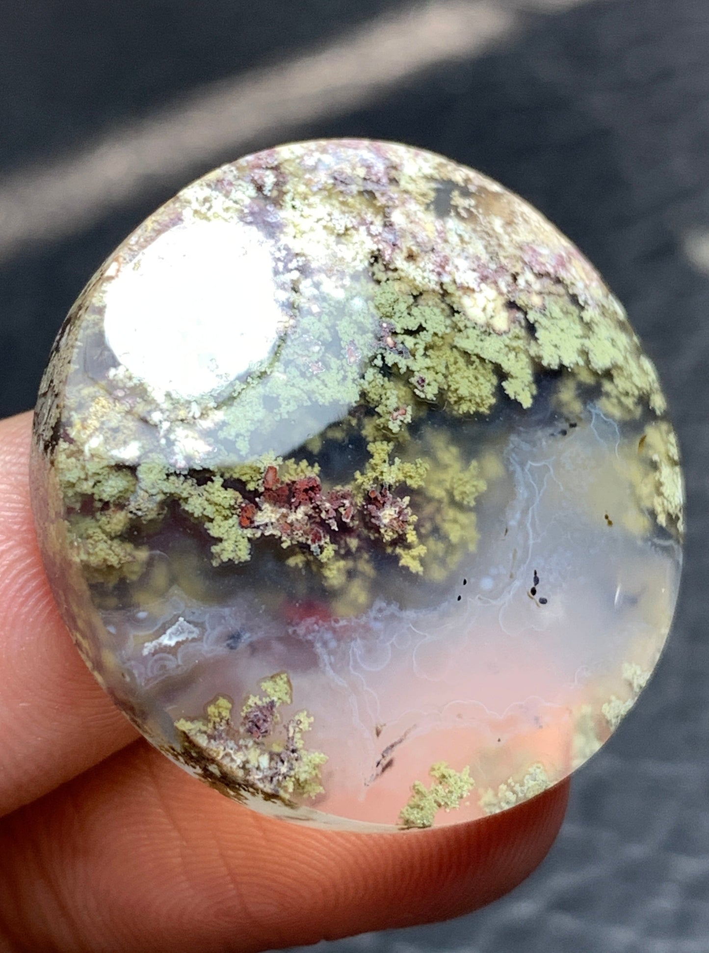 Unique Scenic Moss Agate Round Cabochon 28.5x28.5x7.8mm