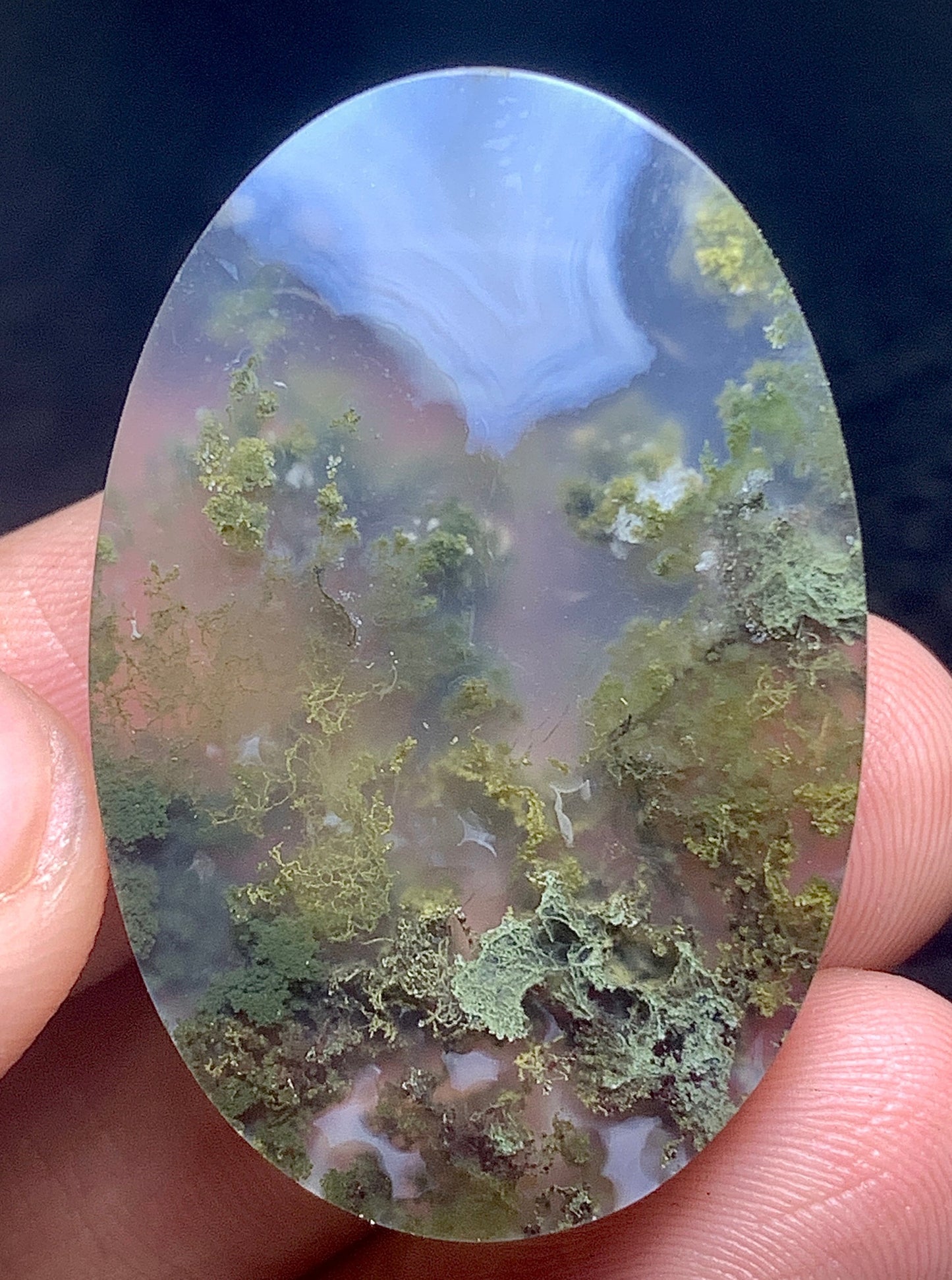 Scenic Moss Agate Oval Cabochon 37x24.5x8 mm