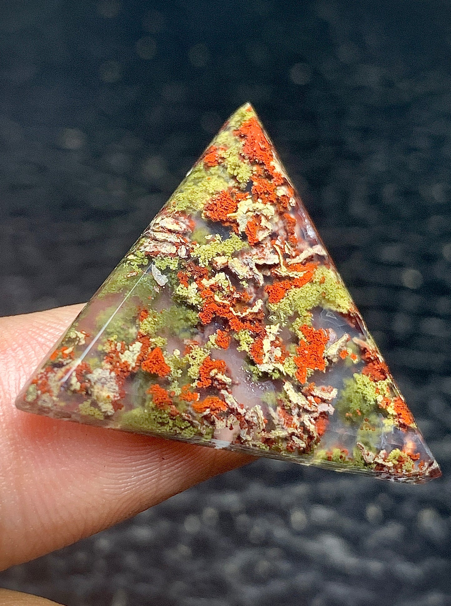 Scenic Moss Agate Triangle Cabochon 28x26x3.4mm