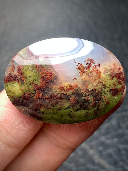 Unique Scenic Moss Agate Oval Cabochon 31x22.3x6 mm