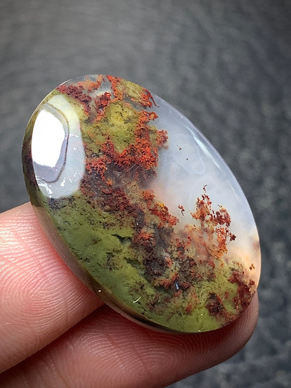 Unique Scenic Moss Agate Oval Cabochon 31x22.3x6 mm