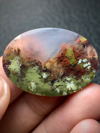 Unique Scenic Moss Agate Oval Cabochon 31x22.3x6 mm