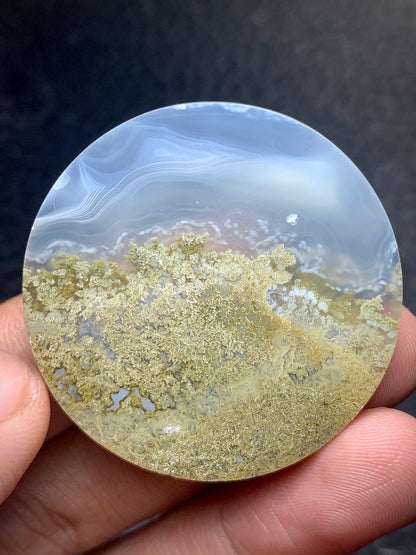 Scenic Moss Agate Round Cabochon 39.5x39.5x7 mm