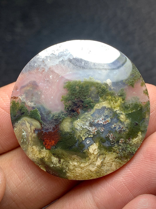 Scenic Moss Agate Round Cabochon 31.5x31.5x5 mm