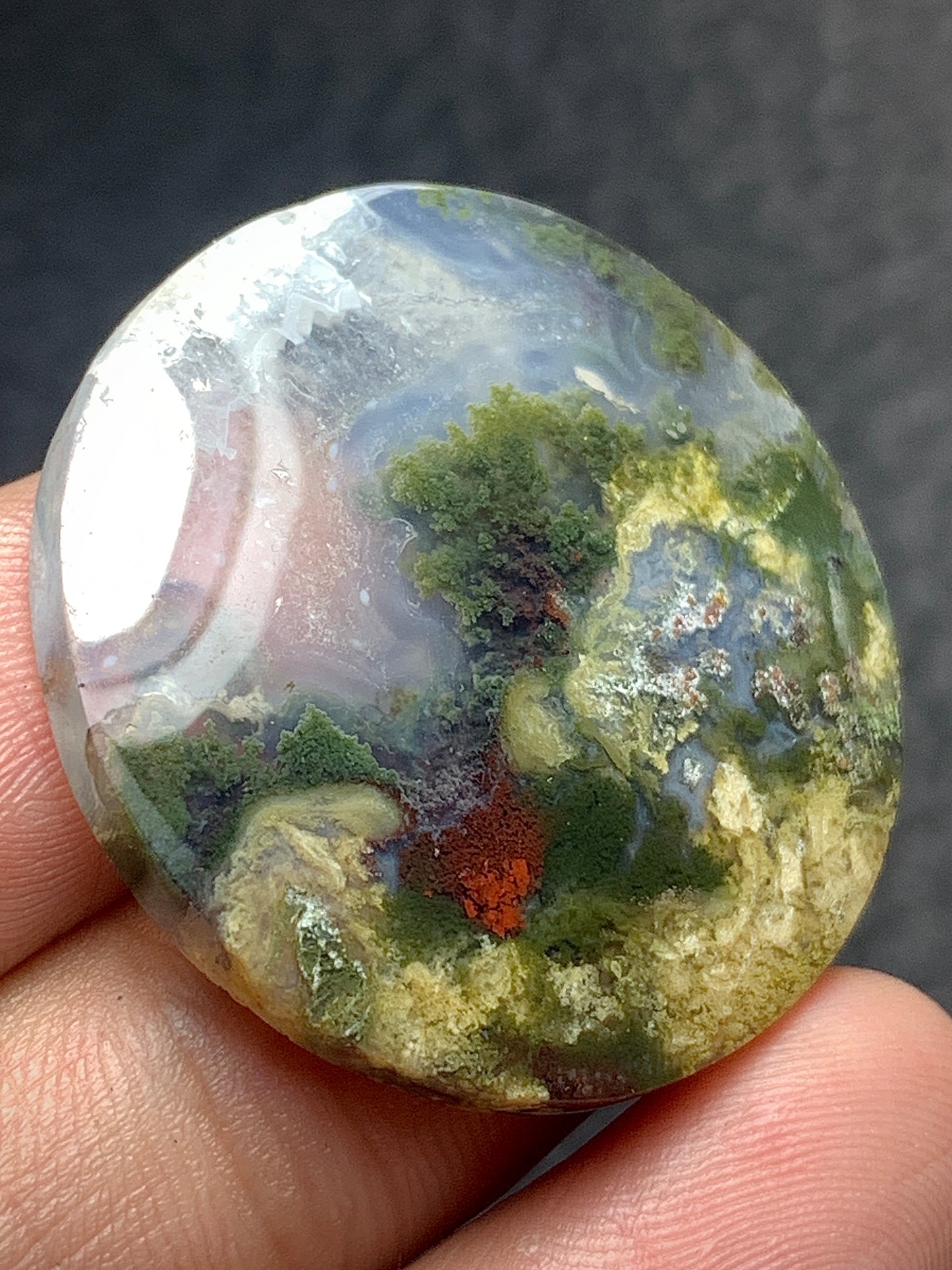 Scenic Moss Agate Round Cabochon 31.5x31.5x5 mm