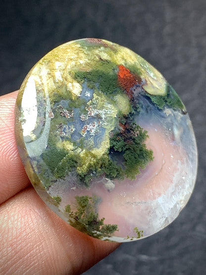 Scenic Moss Agate Round Cabochon 31.5x31.5x5 mm