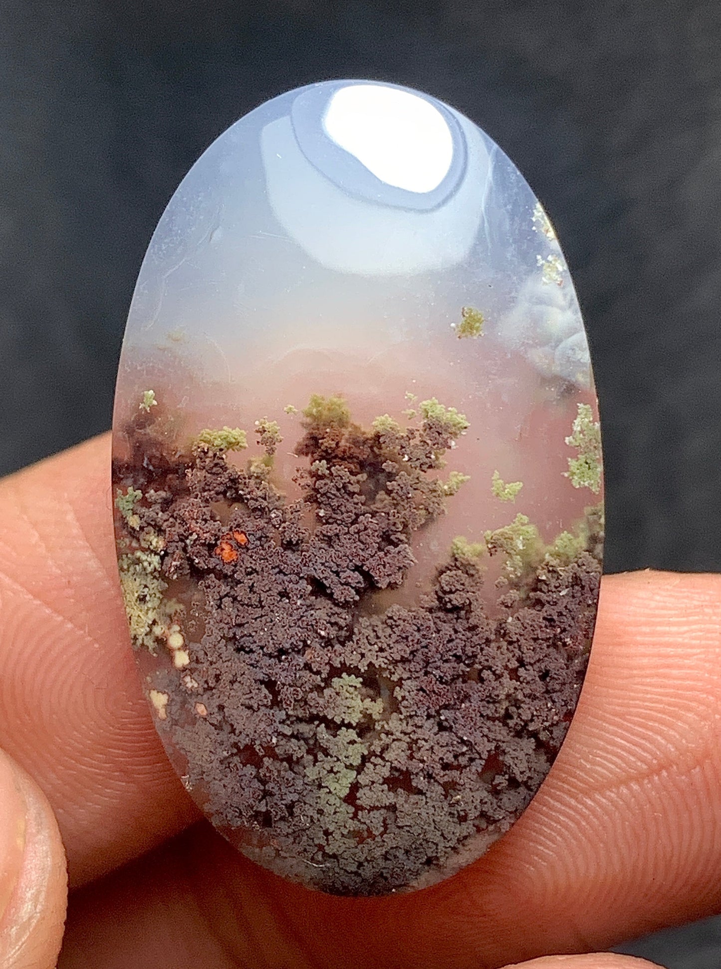 Scenic Moss Agate Oval Cabochon 29x17.5x6 mm