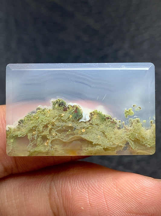 Unique Scenic Moss Agate Rectangle Cabochon 30x19x4.2mm