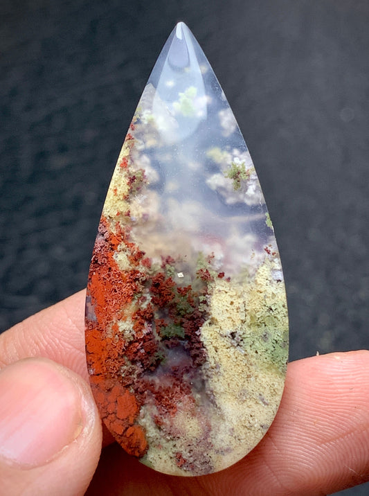 Scenic Moss Agate Teardrop Cabochon 43x19.5x5mm