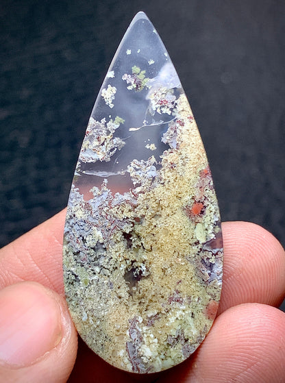 Scenic Moss Agate Teardrop Cabochon 43x19.5x5mm