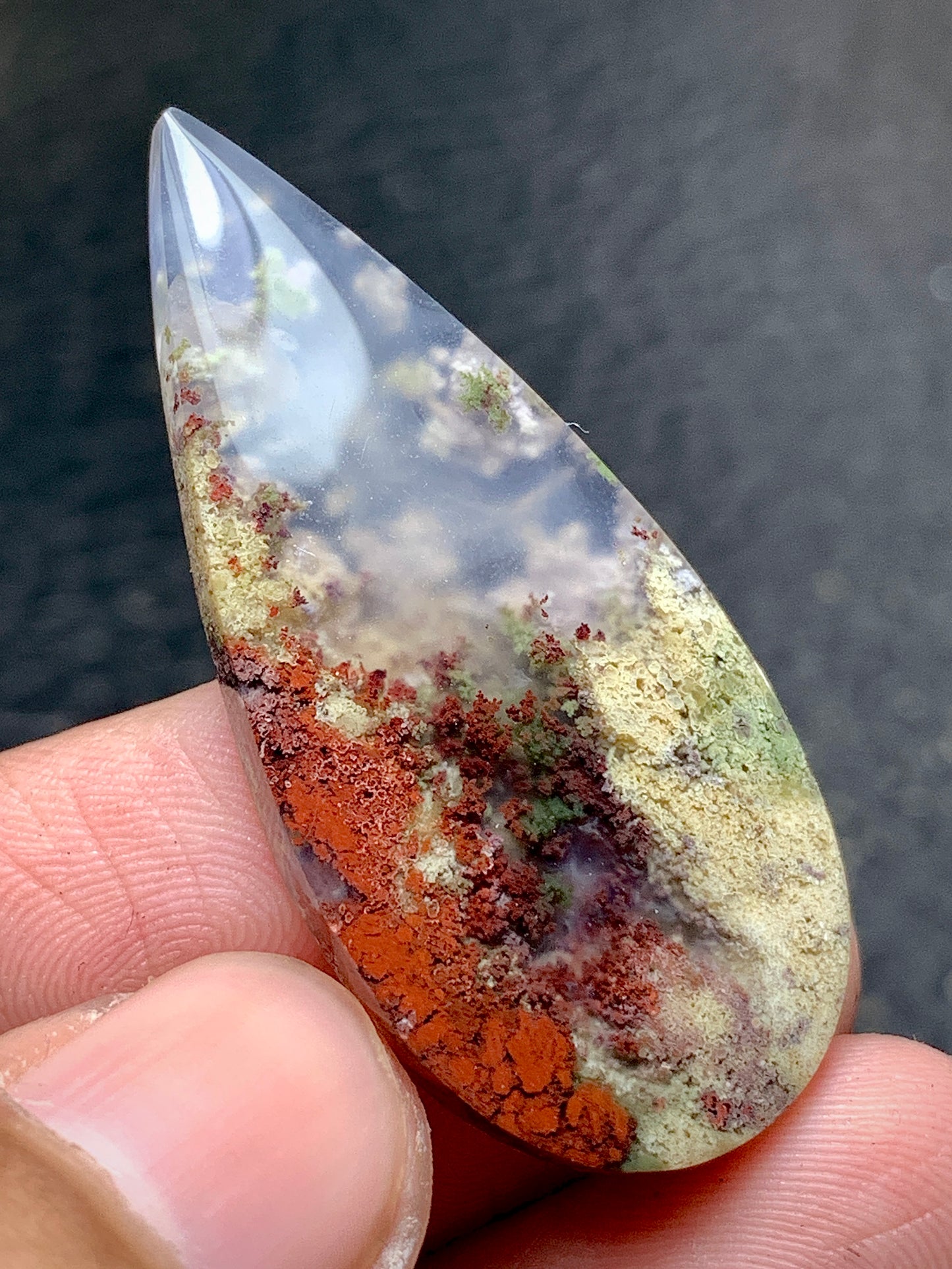 Scenic Moss Agate Teardrop Cabochon 43x19.5x5mm