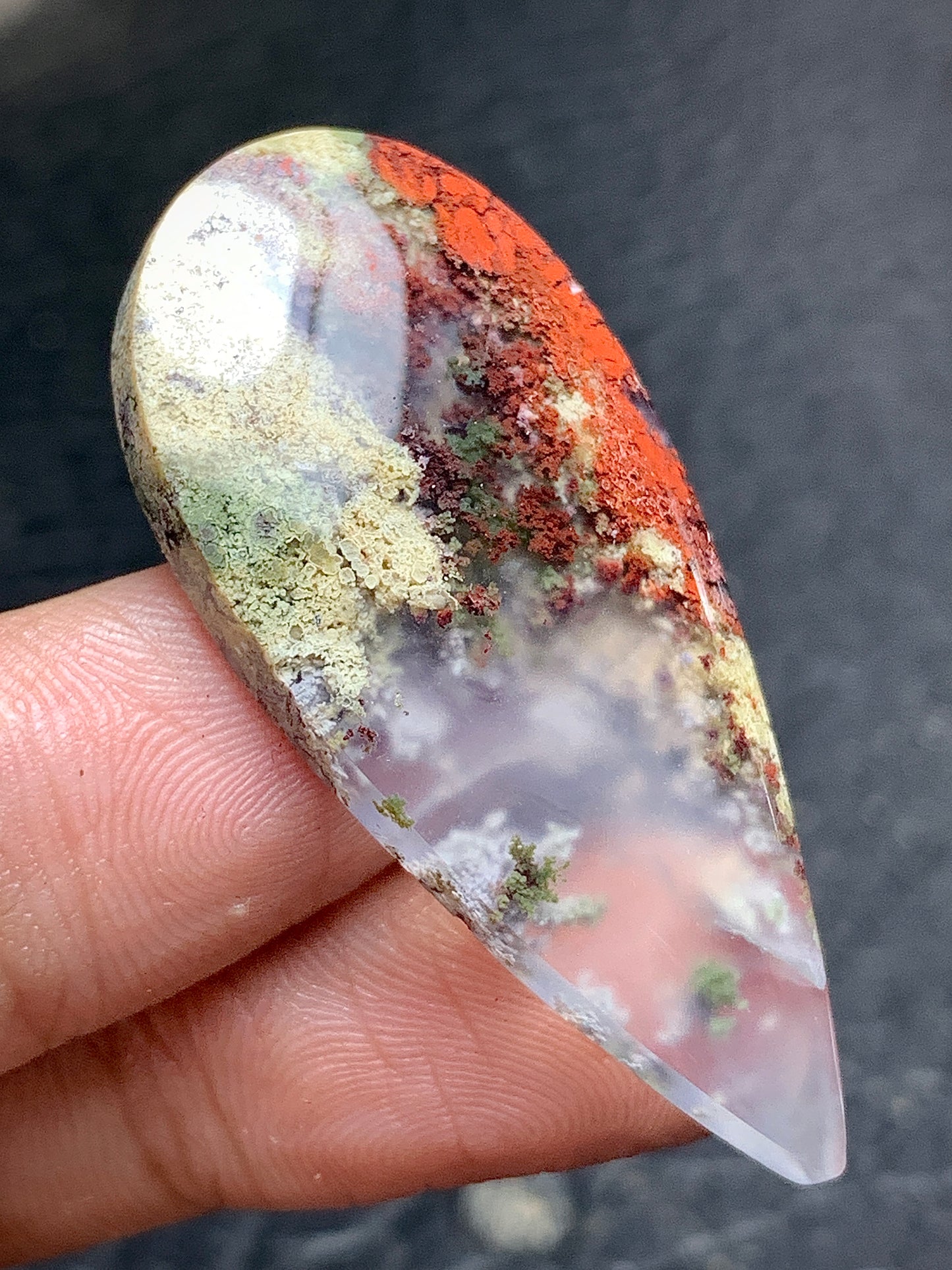 Scenic Moss Agate Teardrop Cabochon 43x19.5x5mm