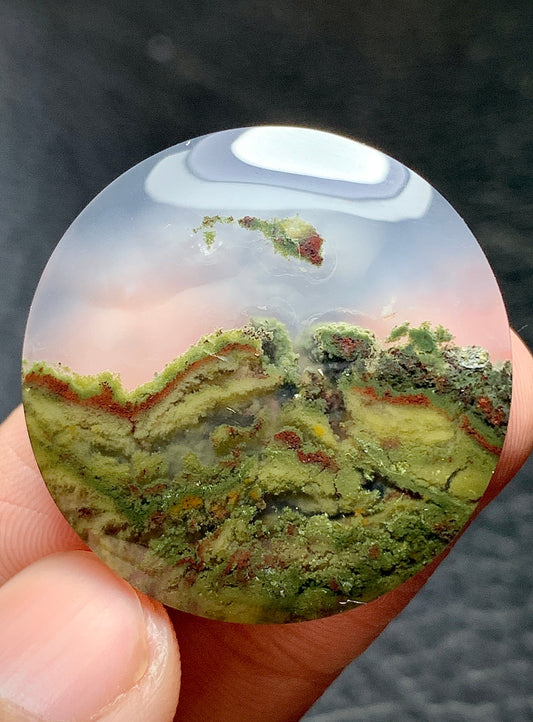 Scenic Moss Agate Round Cabochon 30x30x5.5mm