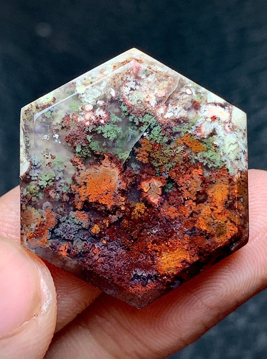 Moss Agate Hexagon Cabochon 27x23.5x5mm