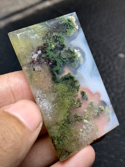 Scenic Moss Agate Cabochon 52.5x32x5 mm with Underwater Landscape Patterns