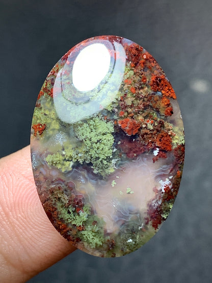 Unique Java Moss Agate Cabochon 26.1x18.5x5mm