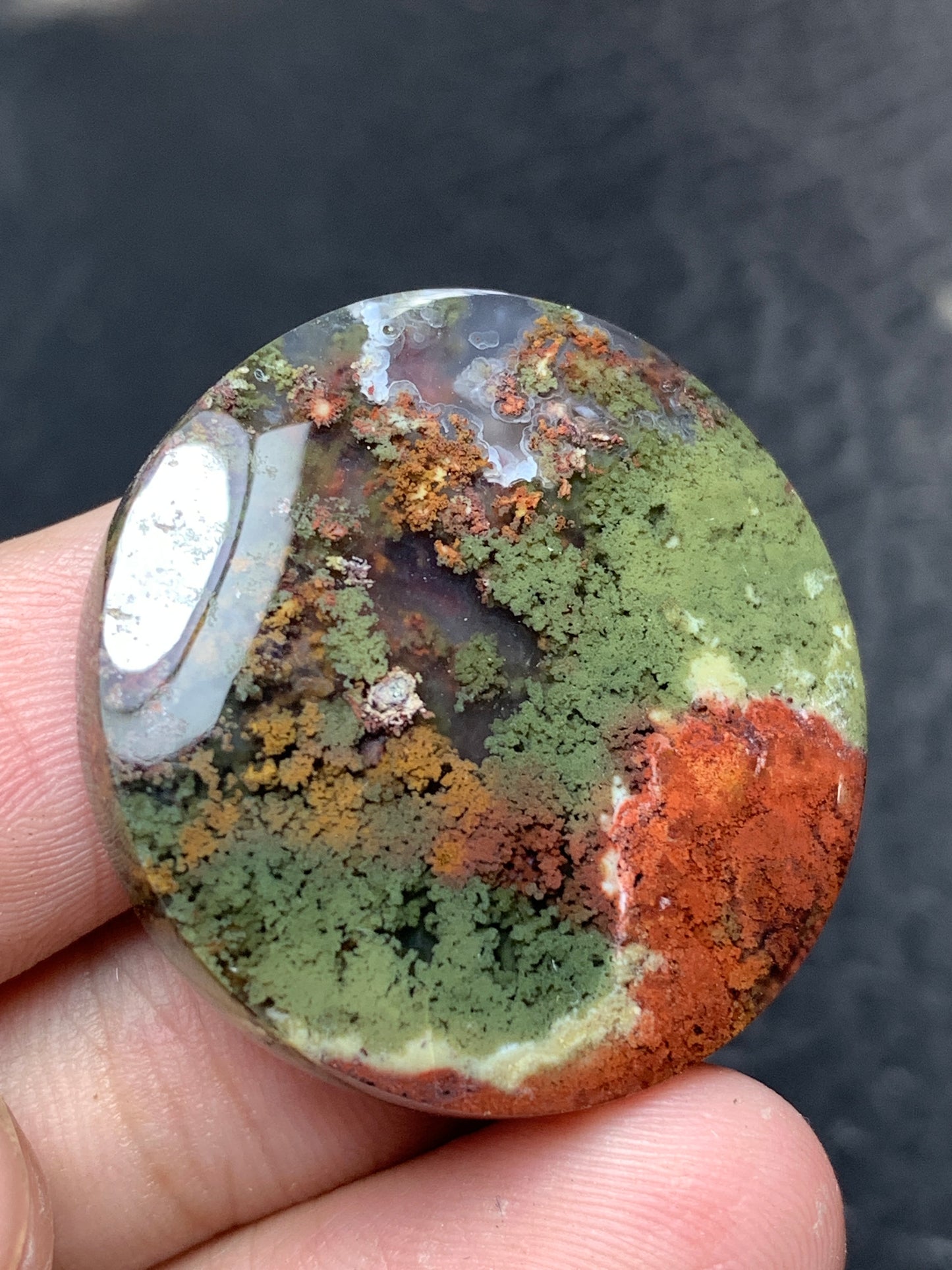 Scenic Moss Agate Round Cabochon 29.5x29.5x6.3mm