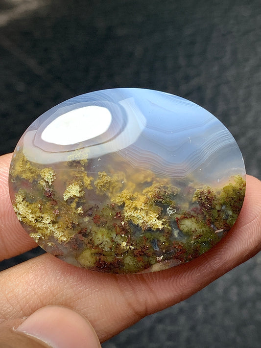 Scenic Moss Agate Oval Cabochon 34x27x7.5mm