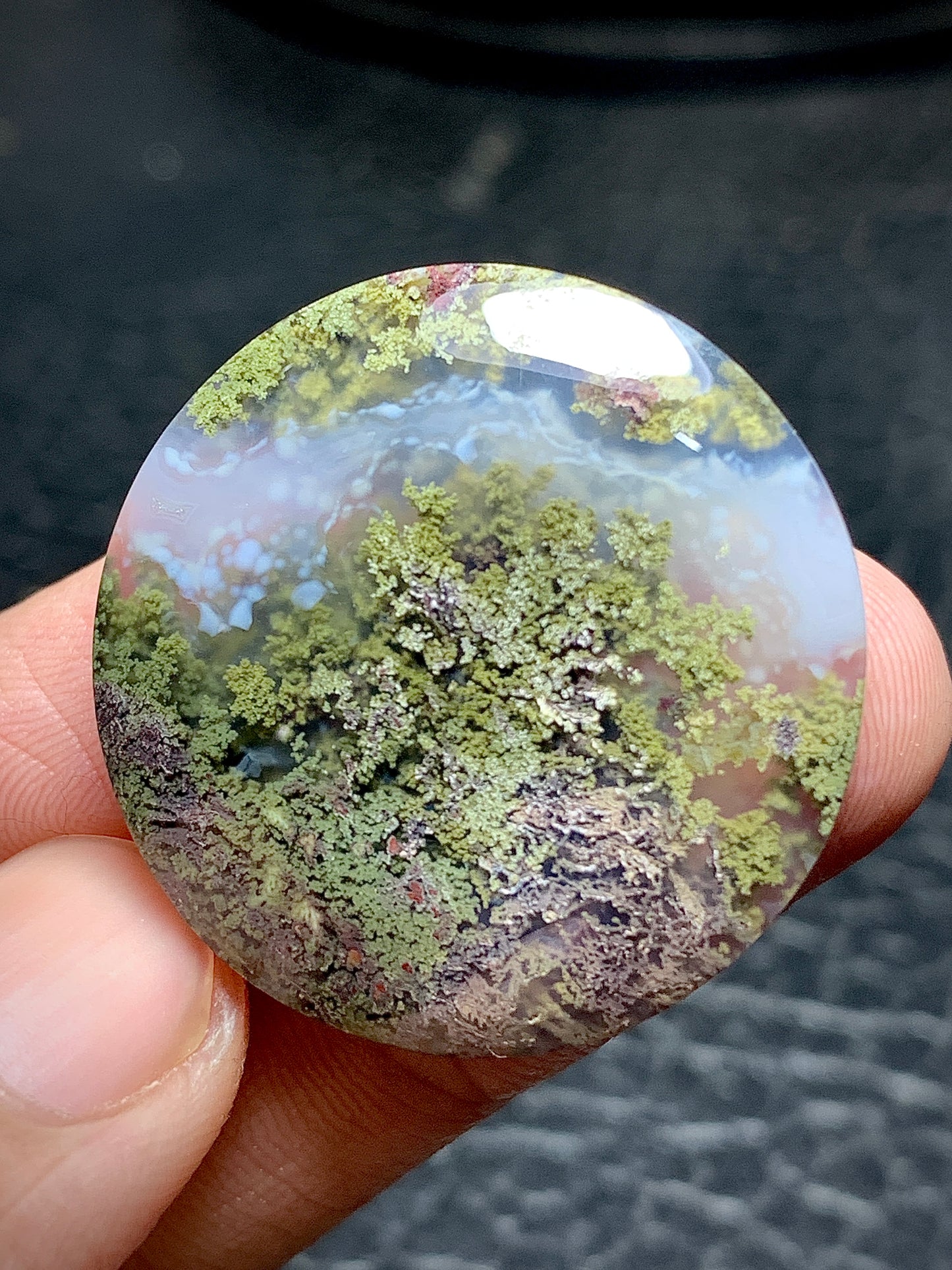 Scenic Moss Agate Round Cabochon 30x30x6.5mm