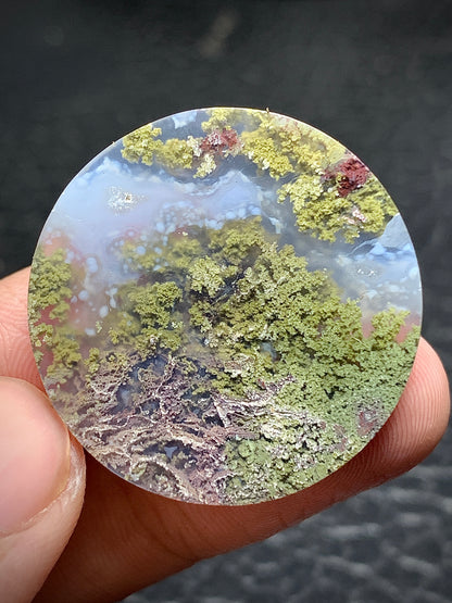 Scenic Moss Agate Round Cabochon 30x30x6.5mm