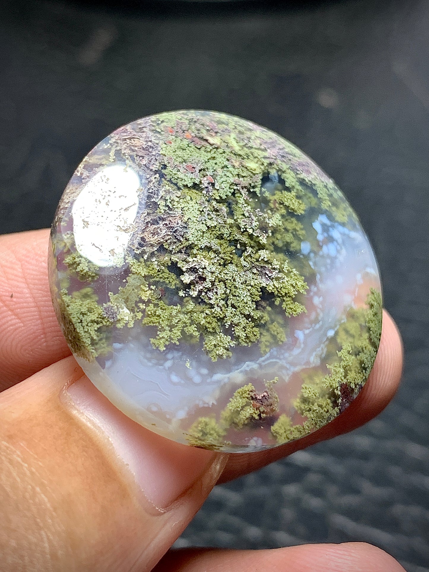 Scenic Moss Agate Round Cabochon 30x30x6.5mm