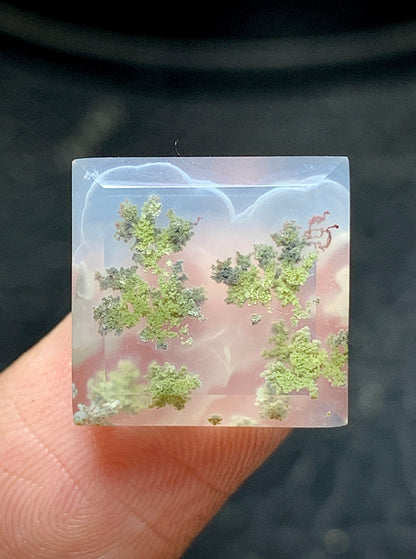 Tiny Scenic Moss Agate Square Cabochon 14x14x4.7mm