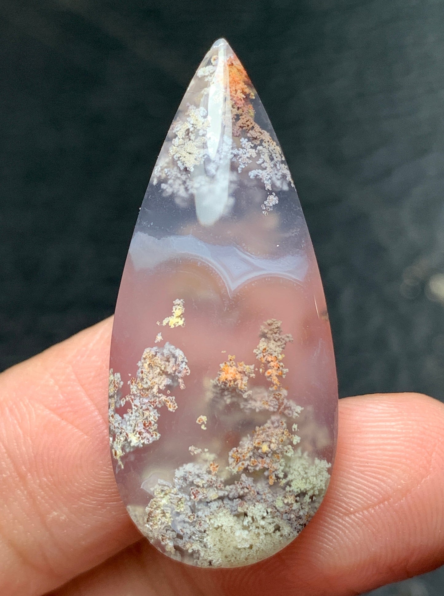 Scenic Moss Agate Teardrop Cabochon 35.5x25.5x7mm