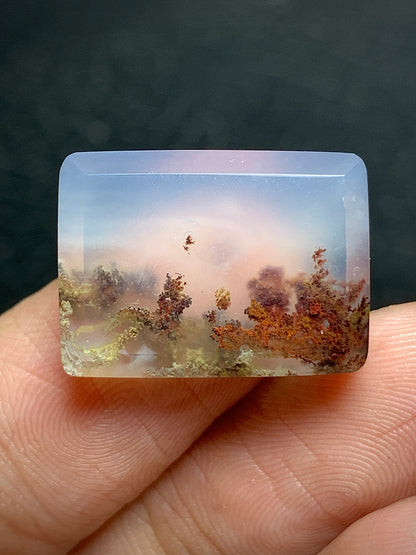 Tiny Scenic Moss Agate Rectangle Cabochon 19x14x5mm