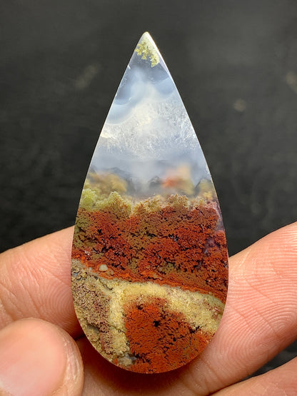 Scenic Moss Agate Teardrop Cabochon 42x19.5x6.2mm