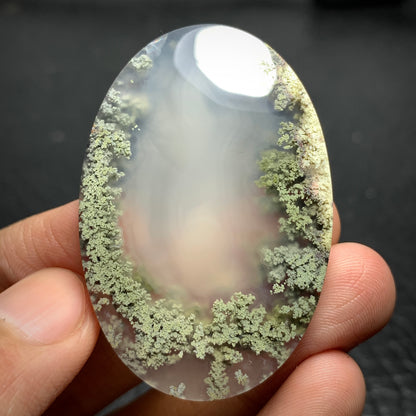 Scenic Moss Agate Oval Cabochon 47x32x7mm High Quality with Lake Pattern