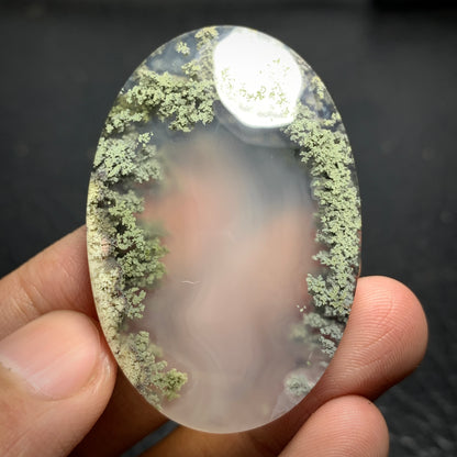 Scenic Moss Agate Oval Cabochon 47x32x7mm High Quality with Lake Pattern