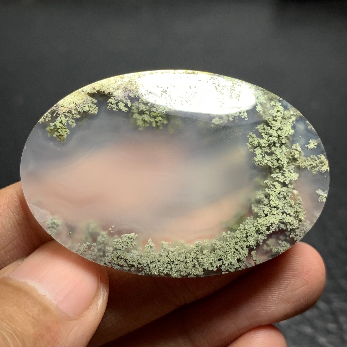 Scenic Moss Agate Oval Cabochon 47x32x7mm High Quality with Lake Pattern