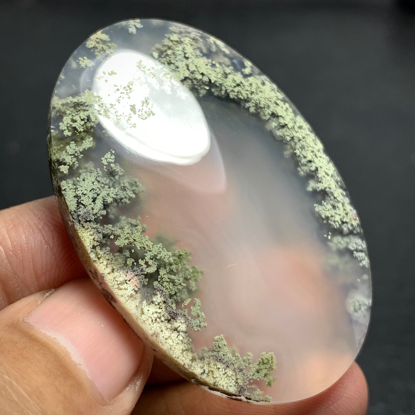 Scenic Moss Agate Oval Cabochon 47x32x7mm High Quality with Lake Pattern